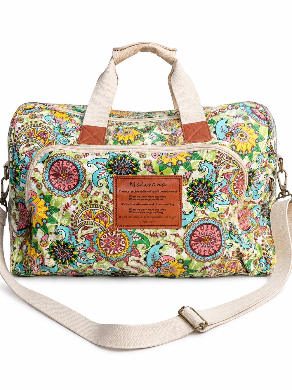 Maliroma Floral Canvas Weekender Travel Duffel Bag Boho Overnight Shoulder Tote